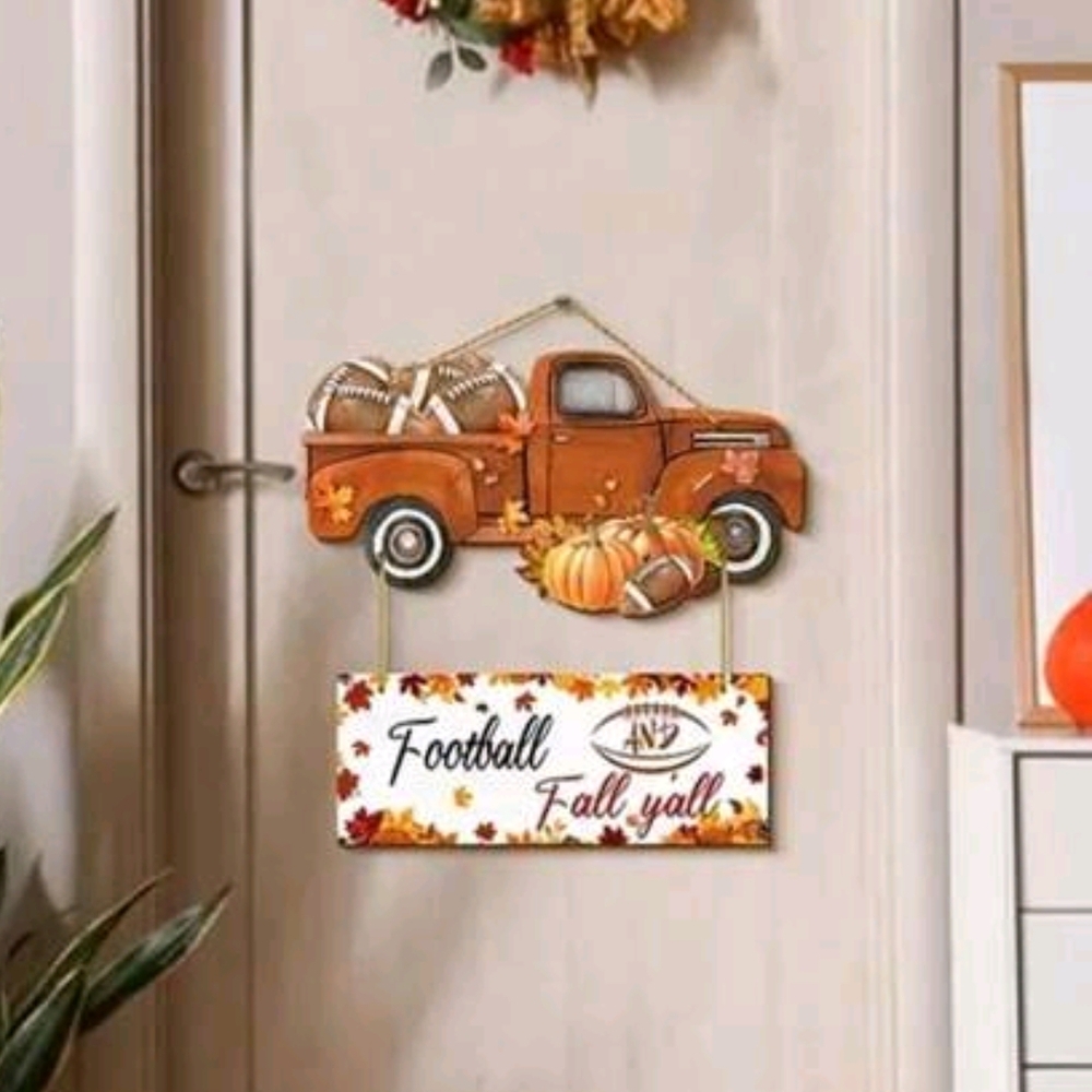 Autumn Truck Wall Decor with Football and Pumpkins
